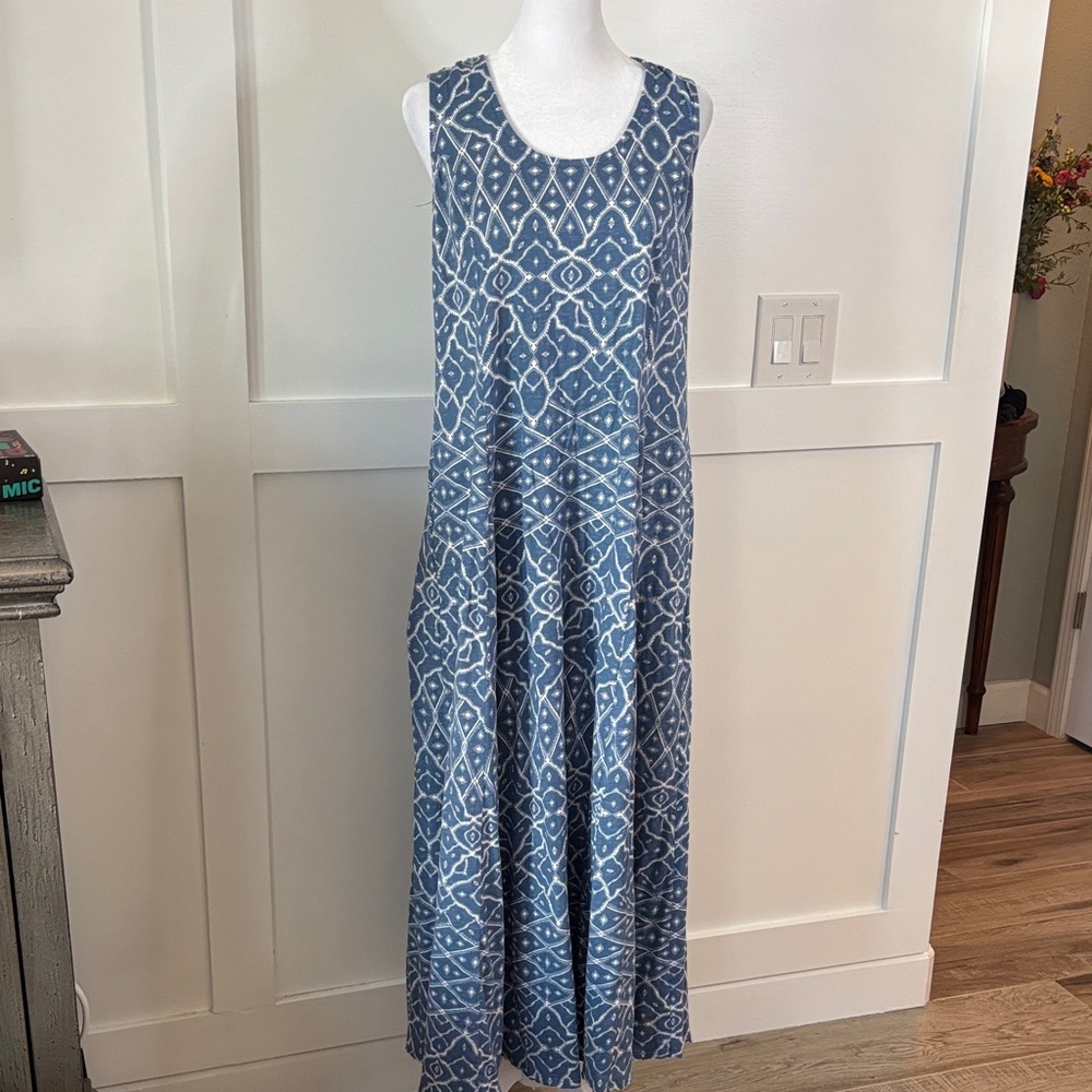 Canon Blue Geometric Maxi Dress size large petite in great condition